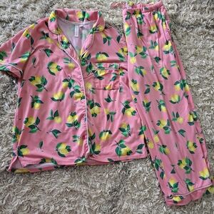 Womens Pink Lemon Print  Pajamas